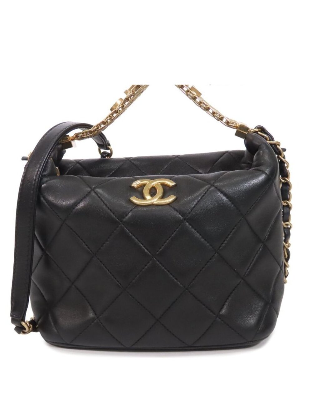 Chanel Chain Black Gold Lambskin 2-Way Shoulder Bag